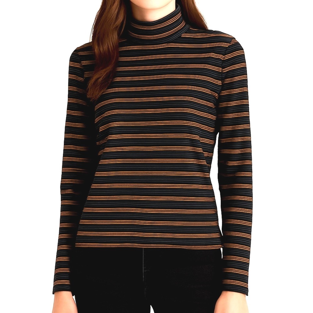Vintage Kitty Hawk Vivian Wang Womens Top L‎ Brown Velvet Striped Mock Neck Mod